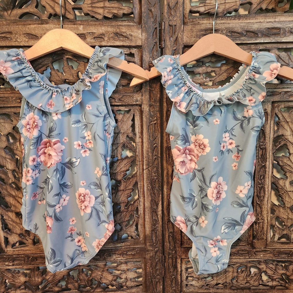 NWOT Floral Ruffle Kids One Piece By Newbie. 1-2 Years